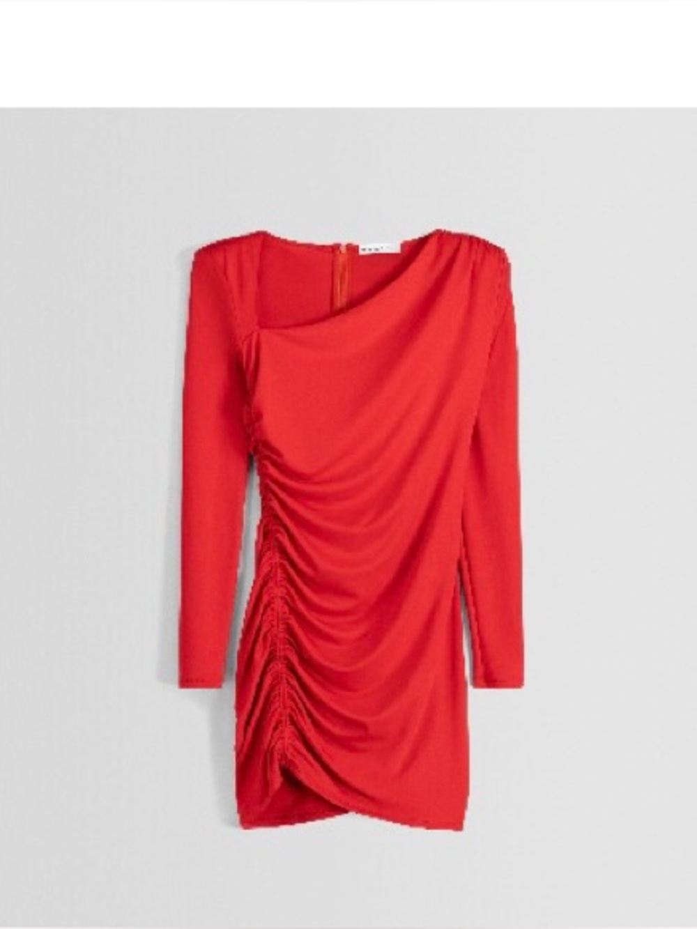 Bershka Red Ruched Long-Sleeve Mini Dress